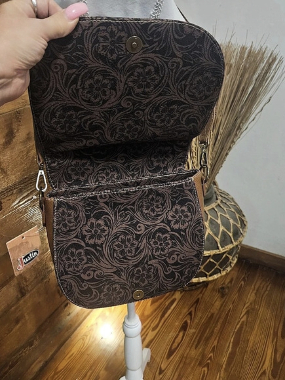 Justin Floral Crossbody Bag in Brown & Black NWT - Picture 4 of 12